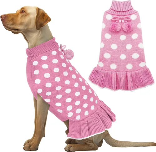 Vista 19 de KYEESE Suéteres para Perros con Agujero para la Correa Suéter Vestido Pequeño de Cuello Alto para Perros para Hembra Tejido de Lunares Cálido Ropa