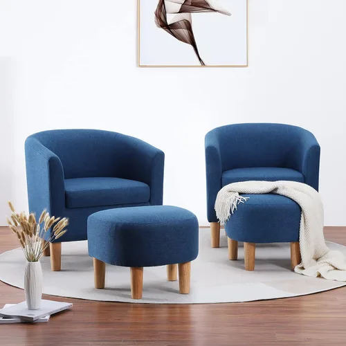 Vista 20 de DAZONE Silla Moderna de Mediados de Siglo, Silla de Acento Tipo Barril con Otomana, Juego Cómodo de Sillón con Reposapiés, Sillas Cómodas para Sala