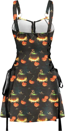 Vista 4 de J&DHUASHA Vestido de Halloween para mujer, gótico, de cintura alta, sin espalda, tirantes delgados, cremallera media, vestido de fiesta de Halloween