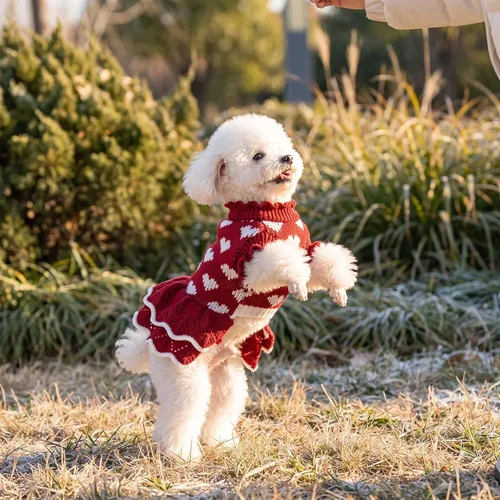 Vista 5 de Suéteres para Perros Pequeños para Niñas Rojos de Invierno, Ropa Cálida para Perros, Vestido de Navidad para Perros, Traje de Día, Ropa