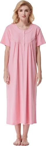 Vista 24 de Keyocean - Camisón de manga corta para mujer, 100 % algodón, suave, cómodo, ligero, con encaje, para verano, ropa de dormir Floral azul