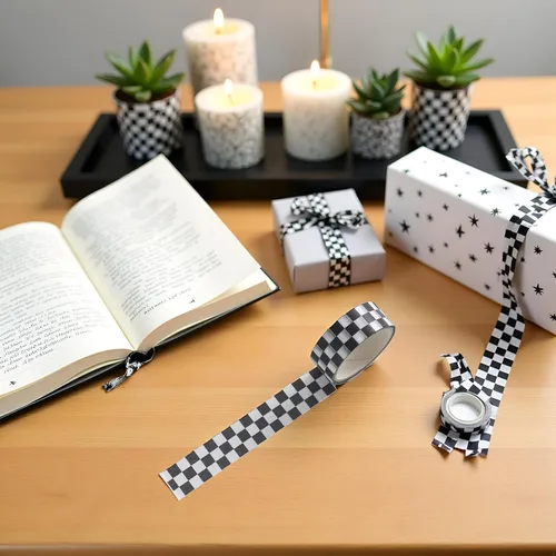 Vista 9 de BWESOO Cinta decorativa Washi cinta adhesiva compacta con patrón de tablero de ajedrez, cinta de papel DIY resistente a la decoloración para artes