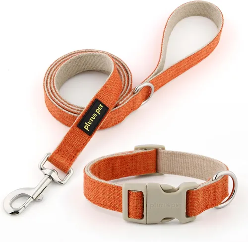 Vista 10 de Collar y correa para perro de algodón y cáñamo Plutus Pet, collar ajustable para perros pequeños, medianos y grandes, resistente y suave en la piel