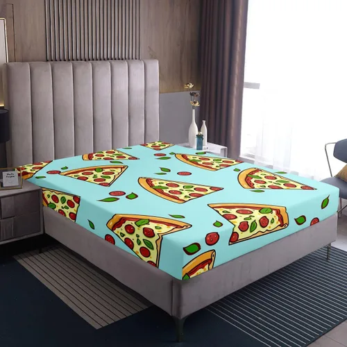 Vista 7 de Juego de sábanas de pizza de dibujos animados para niños, adolescentes, sábana bajera moderna y bohemia para niños y adultos, suave, verde