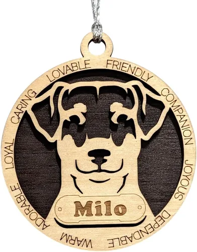 Vista 88 de Adorno de Navidad personalizado para perro Cavalier King Charles Spaniel, redondo de 3 pulgadas, madera cortada con láser de 2 capas, nombre y texto