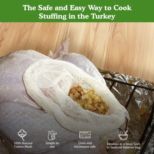 Vista 3 de Regency Wraps Bolsas de relleno de pavo, bolsa de malla 100% algodón que permite que el jugo de aves de corral le dé sabor al aderezo con extracción