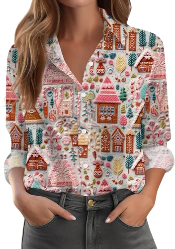 Vista 55 de Camisetas de San Valentín para mujer, camisas con botones, blusas de corazón, elegantes, informales, cuello de solapa, manga larga, suave, cómoda