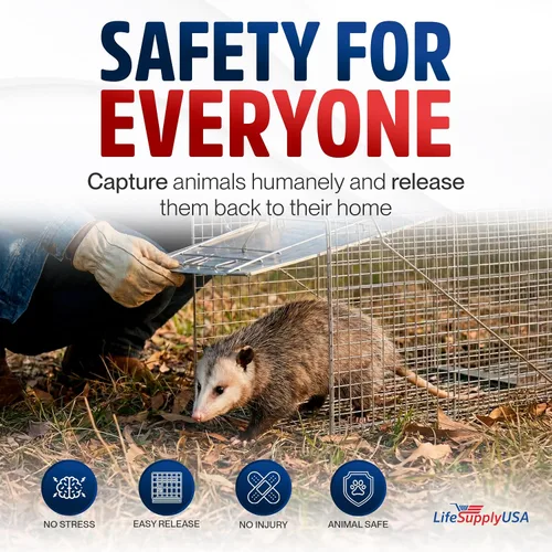 Vista 3 de Trampa humana para gatos callejeros de 24 pulgadas, jaula de animales vivos para gatitos salvajes, zarigüeya, mapache, conejo, armadillo, trampa