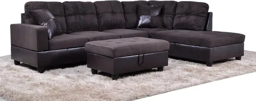 Vista 2 de Juego de sofá de lujo ligero de 3 piezas con almohada suave y silla de almacenamiento, fácil de montar