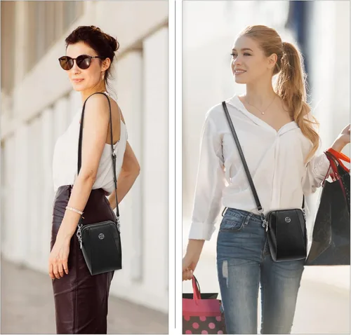 Vista 5 de Bolsas cruzadas para teléfono para mujer, bolso de hombro pequeño de cuero y bolsos de mano, bolsos de hombro para mujer, bolsas con doble cremallera