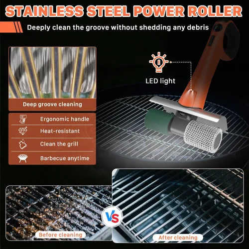 Vista 4 de Hillyfe Cepillo de parrilla para exteriores, cepillo de parrilla recargable inalámbrico con 3 cabezales de cepillo, cepillos de limpieza eléctricos