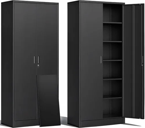 Vista 14 de BESFUR Armarios de almacenamiento de metal con estantes y puertas, armario de almacenamiento con cerradura de 36" de altura para oficina en casa