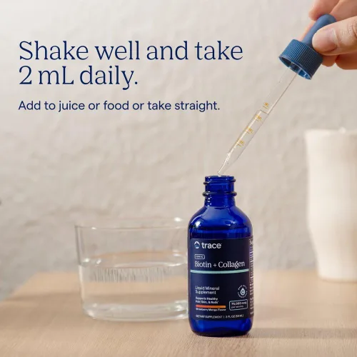 Vista 4 de Trace Minerals Suplemento iónico de biotina + colágeno, 75,000mcg, 2 oz
