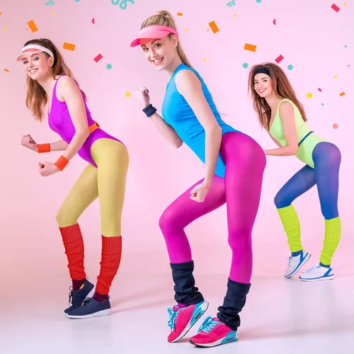 Vista 2 de SATINIOR Calentadores de pierna de punto de los años 80 para mujer, calcetines acanalados de ganchillo para accesorios de fiesta