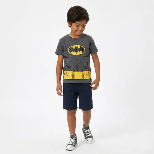 Vista 2 de WARNER BROS Batman - Camiseta de manga corta para niños pequeños y grandes Gris oscuro