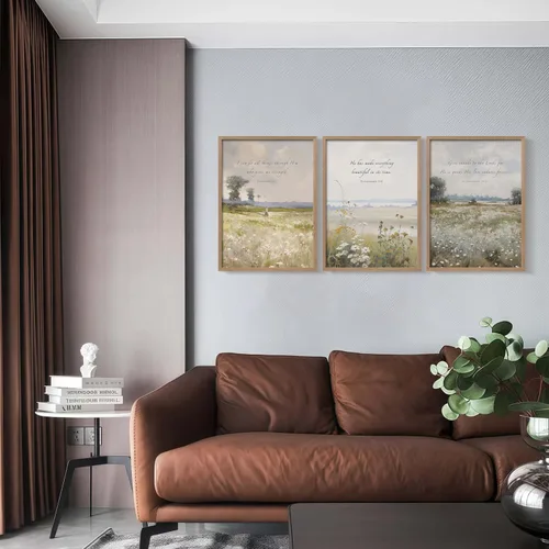 Vista 7 de 3 piezas enmarcadas de versículos bíblicos con flores, arte de pared en lienzo, impresiones inspiradoras botánicas, carteles de galería religiosos