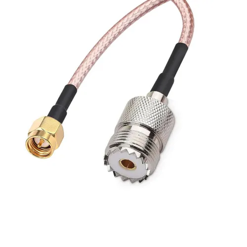 Vista 2 de Cable de antena de mano SMA macho a UHF SO-239 conectores hembra de 6 pulgadas, paquete de 2 para amplificador