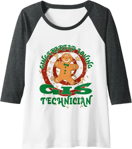 Vista 9 de GIS Technician Job Gingerbread Funny Xmas Raglan Baseball Tee