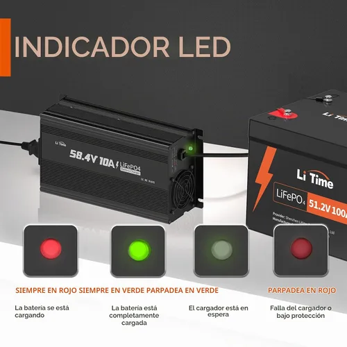 Vista 4 de Cargador de batería de litio LiTime 48V (58.4V), para baterías de carritos de golf de 51.2V, función de carga inteligente de 0V, cargador de batería