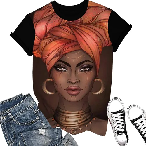 Vista 2 de AZPSRT - Camisa para mujer con estampa 3D de mujer negra, con afro, pelo natural, camisa informal