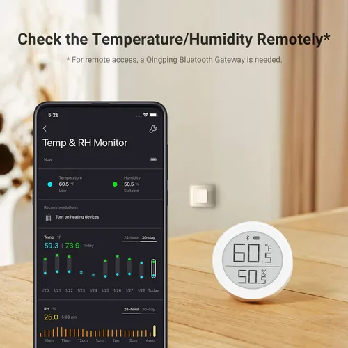 Vista 6 de Qingping Termómetro digital Bluetooth, higrómetro, monitor preciso de temperatura y humedad, sensor de temperatura inteligente para interiores