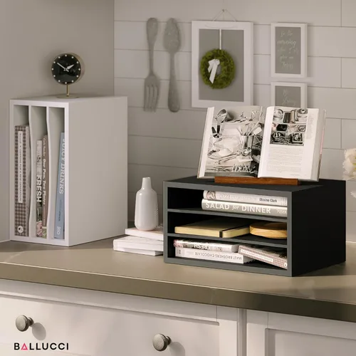 Vista 7 de Organizador de papel Ballucci, organizador de escritorio de madera apilable de 3 niveles, organizador de archivos de documentos y clasificador