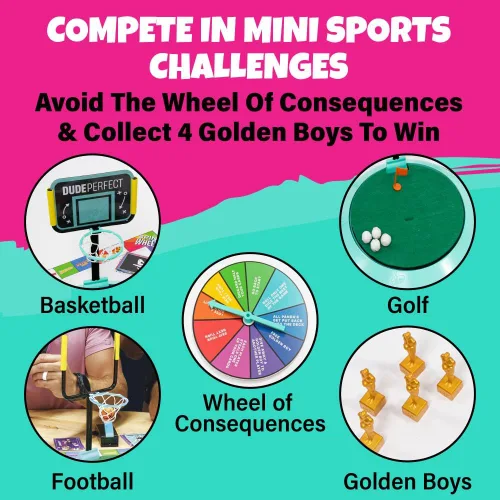 Vista 3 de Dude Perfect Juego de mesa, juegos de mesa familiares desafiantes y competitivos para 2 a 5 jugadores, juegos de mesa deportivos ideales para noches