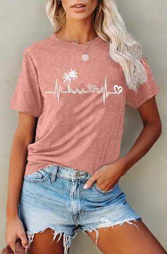 Vista 7 de Camiseta de manga corta con estampado de corazón para mujer, camiseta con estampado de corazón y estampado de corazón