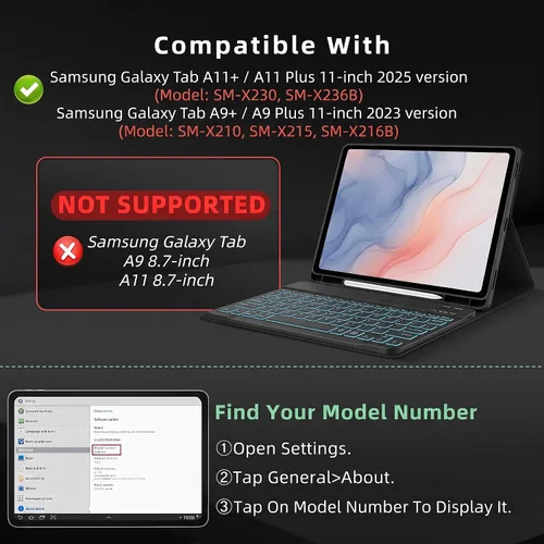 Vista 2 de Para Samsung Galaxy Tab A11 Plus & A9 Plus Funda De Teclado Y Ratón - Negro