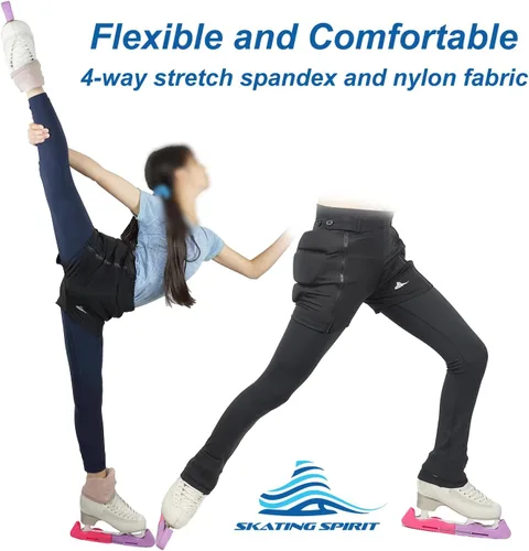 Vista 4 de Skating Spirit Pantalones cortos acolchados con cremallera y cremallera, pantalones de protección para el coxis, cadera y glúteos, para patinaje