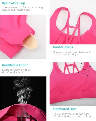 Vista 13 de Brasieres deportivos para mujer, con relleno, tipo camiseta sin mangas, sexis, con espalda cruzada, de alto impacto, largos, ideales para practicar