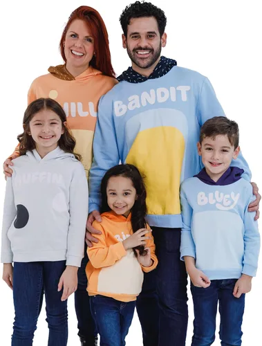 Vista 6 de Bluey Bingo Dad Mom Fleece Matching Family Cosplay Pullover Hoodie Infant to Little Kid