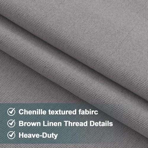 Vista 2 de Cortinas de Lino 100% Opacas de 63 Pulgadas de Largo, Lino Chenille Texturizado, 100% Bloqueo de Luz, Cortinas con Aislamiento Térmico para Sala