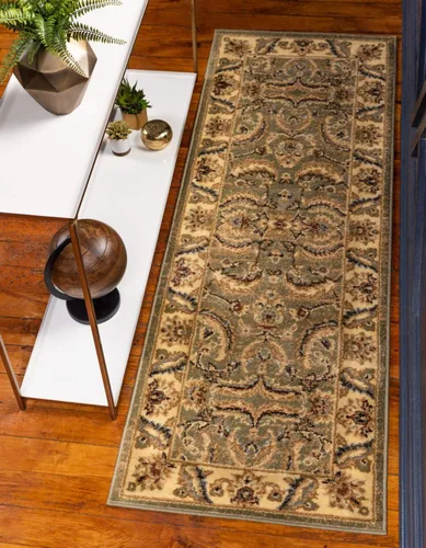 Vista 28 de Unique Loom - Colección Voyage - Alfombra redonda tradicional oriental, marrón, Polipropileno, Marrón/Azul Claro