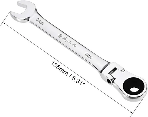Vista 2 de uxcell Llave combinada de trinquete de cabeza flexible de 0.236 in métrica 72 dientes 12 puntos de trinquete caja terminada herramientas de llave