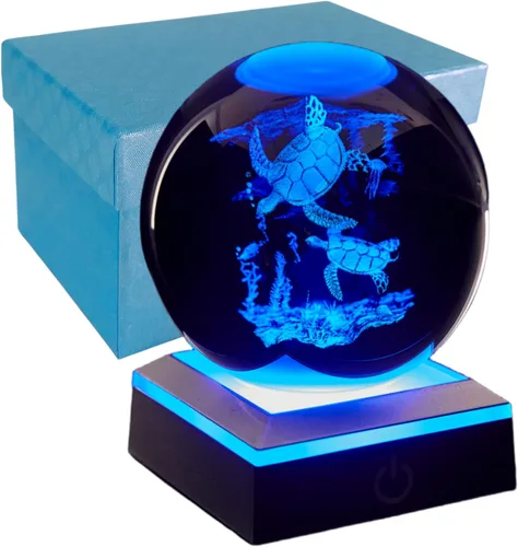 Vista 18 de Lámpara de noche de bola de cristal 3D con base LED - Lámpara de bola de cristal en forma de pez para cumpleaños, festividades, regalos de Navidad