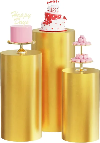 Vista 17 de Wokceer Fundas de soporte de cilindro de elastano para fiesta, 3 piezas, fundas de pedestal de cilindro, cubierta de pilar para fiesta de Beige
