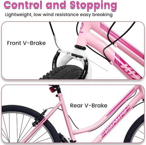 Vista 5 de Ecarpat Bicicleta de montaña para niñas y mujeres, 24/26 pulgadas, 21 velocidades, regalos de viaje de verano, bicicletas de freno en V femenino