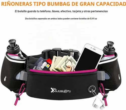 Vista 4 de Number-one Cinturón para correr con botellas de agua (2 x 5.9 fl oz), cinturón de hidratación impermeable para iPhones, bolsa de cintura deportiva