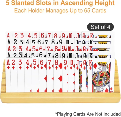 Vista 3 de plusvivo Portatarjetas para cartas con soporte ajustable, juego de 4, organizador de cartas para adultos, personas mayores, niños, 5 ranuras