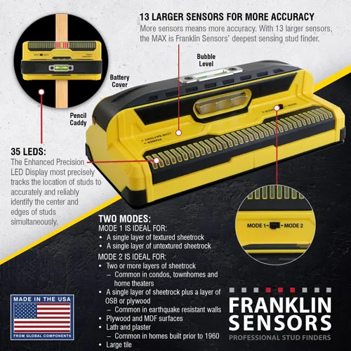 Vista 5 de Franklin Sensors Buscador de pernos ProSensor MAX de 13 sensores, detección