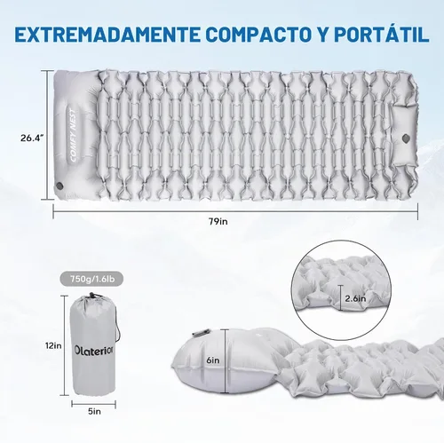 Vista 4 de Colchoneta de dormir para acampar con valor R de 4.8, alfombrilla de campamento ultraligera con almohada y bomba de pie integrada, colchoneta