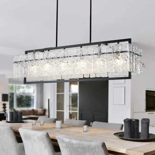 Vista 7 de IKK Lámpara colgante de cristal dorado para isla de cocina, lámpara de araña de vidrio ondulado de lujo, moderna y elegante iluminación colgante Oro