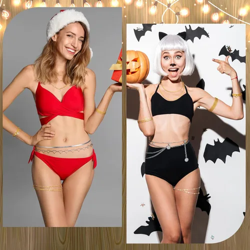 Vista 4 de JenPen 8 unidades de cadena de vientre ajustable para verano, playa, bikini, cuentas de cintura bohemia para mujeres y adultos, cadena de cuerpo
