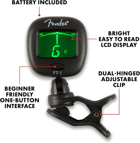Vista 4 de Fender FT-1 Afinador Profesional de Guitarra Clip On, Accesorios de Guitarra, con Garantía de 1 Año, Afinador Cromático de Rango Completo