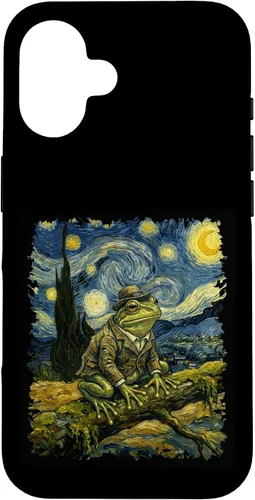 Vista 32 de Vintage Frog Van Gogh Style Starry Night Graphic Case for iPhone 17