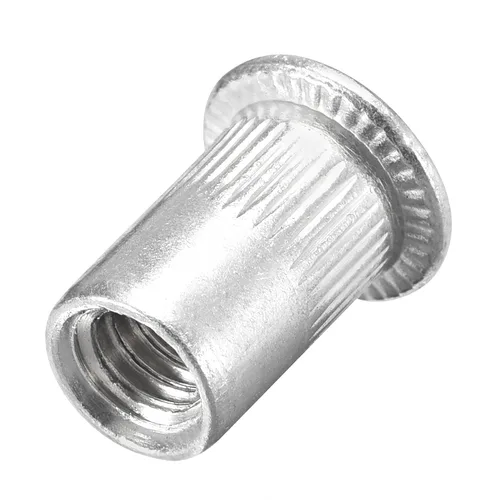 Vista 5 de uxcell 1/4-20 Tuercas de remache de aleación de aluminio moleteado cabeza plana roscada tuerca de inserción plateada 25pcs