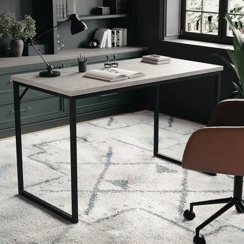 Vista 2 de Martha Stewart Noah Home Office Parsons Escritorio en grano de madera gris con marco de metal de bronce aceitado