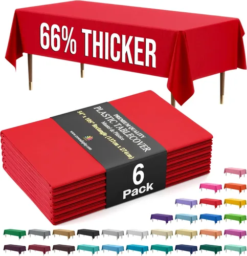Vista 77 de Exquisite 66% Thicker Premium Plastic Table Cloth Rectangle Table Cover 0.5 Mil 6 Pack Aqua Table Cloth 54 Inch x 108 Inch Disposable Tablecloth