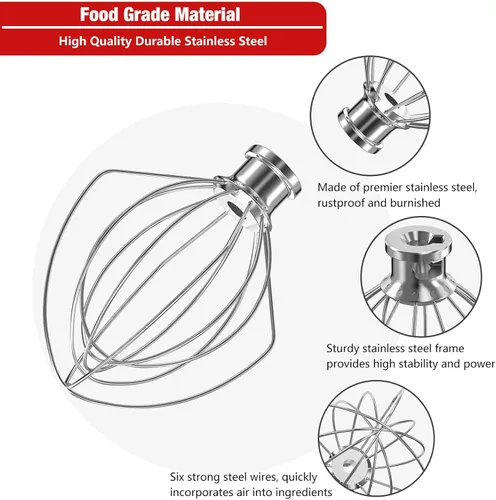 Vista 2 de K45WW - Accesorio de acero inoxidable de 6 alambres para batidora KitchenAid con cabezal inclinable, cuenco de 4.5 a 5 cuartos de galón, repuesto